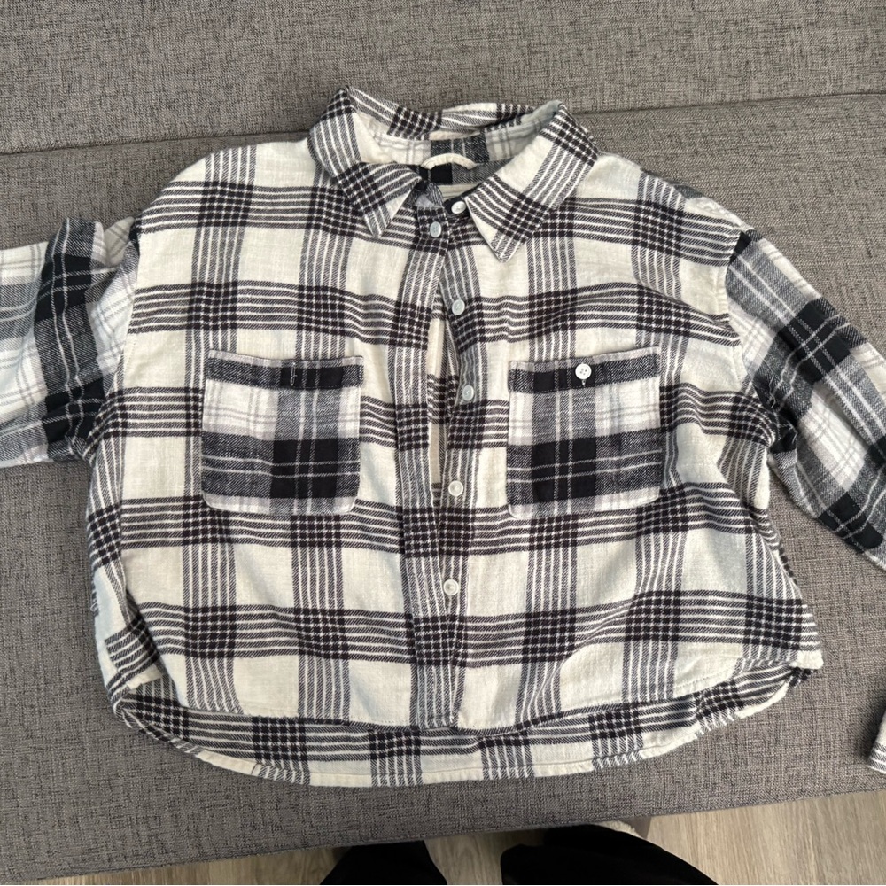 Black and White Plaid Button-Up Shirt
